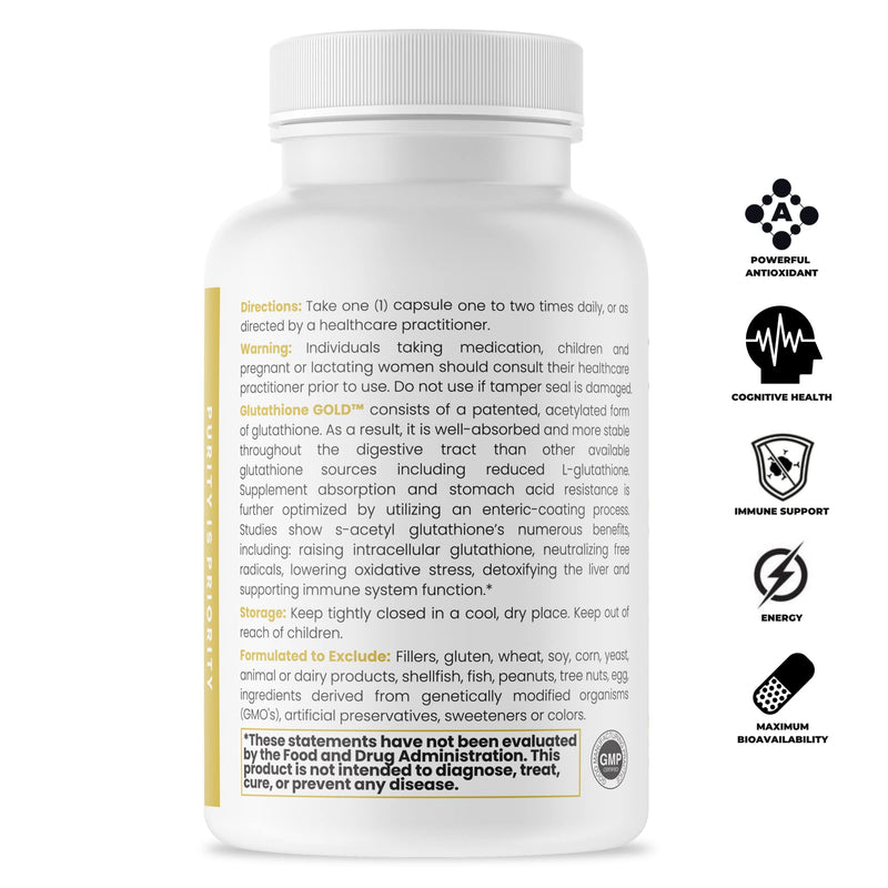 S-Acetyl Glutathione Gold - 60 DRcaps "Acid-Resistant" | 200mg Per Capsule | Patented Acetylated Form of Glutathione (Emothion®) | 2 Month Supply | Zero Fillers / Flow Agents | Pharmaceutical Grade 60 Count (Pack of 1) - NewNest Australia