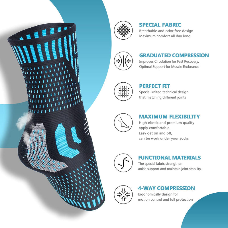 Professional Ankle Brace Pack Of 2, Breathable Ankle Support For Women/Men, Compression Socks, Foot Bandage For Plantar Fasciitis, Arthritis, Sprained Ankle, Achilles Tendon, Sports - NewNest Australia
