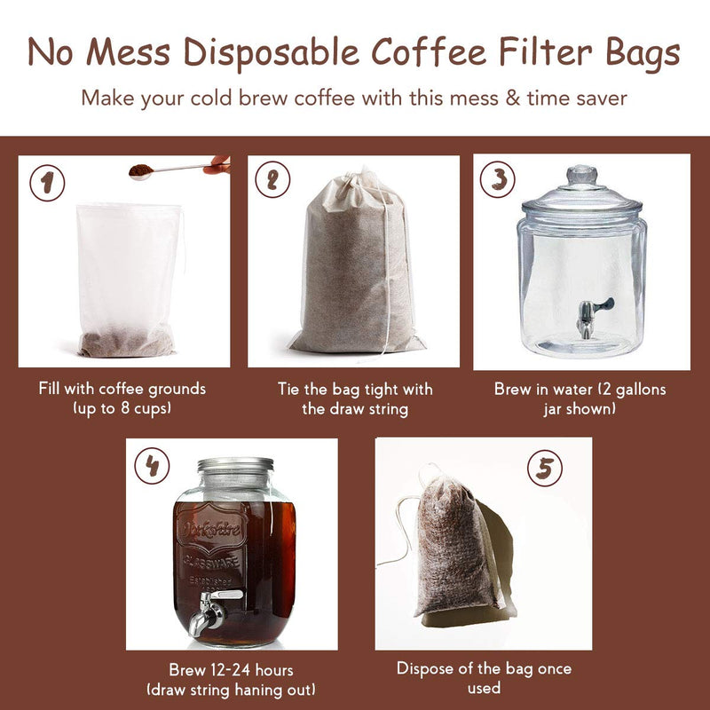 Disposable Cold Brew Coffee Filters - 60 Count Single Use Filter Sock Packs Fine Mesh Brewing Bags for Concentrate, Iced Coffee Maker, French/Cold Press Kit, Tea in Mason Jar, 8 x 12 Inches - NewNest Australia
