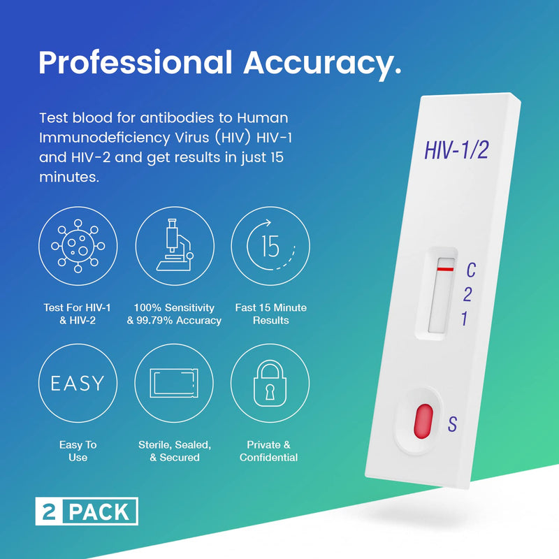 2 x Professional HIV test for home | HIV-1 & HIV-2 rapid test | 100% sensitivity level | 99.79% accuracy level | Test the blood for antibodies to HIV - NewNest Australia