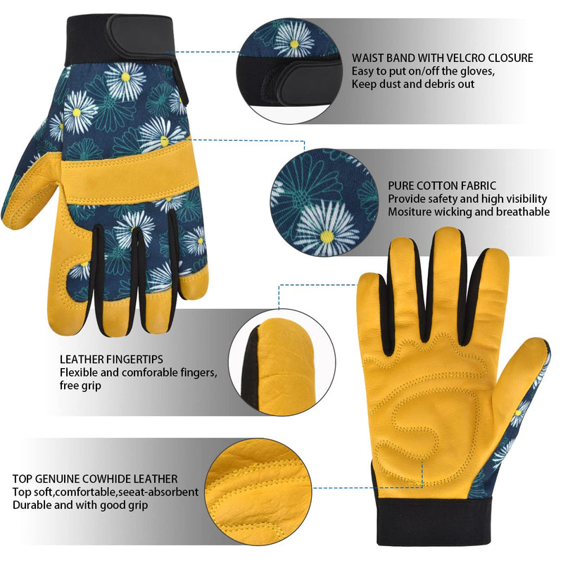 OIZEN Leather Tough Cowhide Work Gardening Gloves for Women Thorn Proof ,Working Gloves for Weeding, Digging, Planting Blue - NewNest Australia