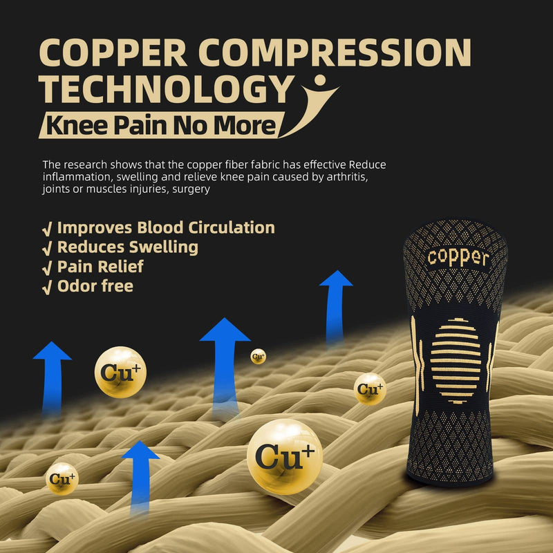 Copper Knee Support for Women/Men 2 Pack - Best Knee Brace Compression Sleeve Support for Arthritis, Knee Pain, Meniscus Tear, ACL, MCL, Joint Pain Relief, Running, Sports, Squats L Copper-Black - NewNest Australia