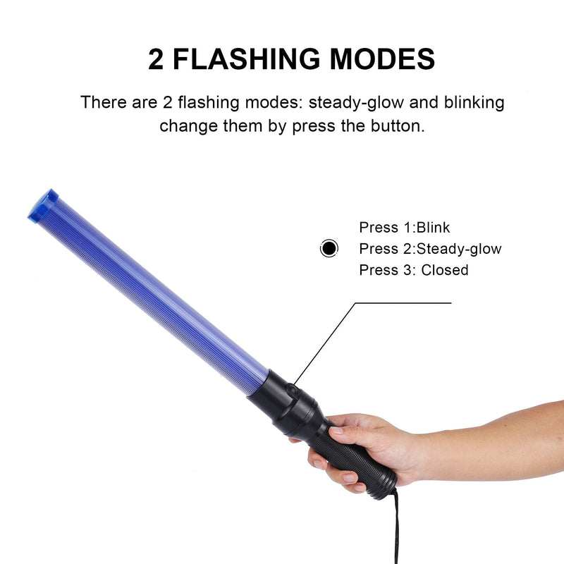2PC 21 inch Blue Signal Traffic Safety Baton Multifunction Traffic Wand with 2 Flashing Modes, Using 2 D-Size Batteries (Not Included) - NewNest Australia