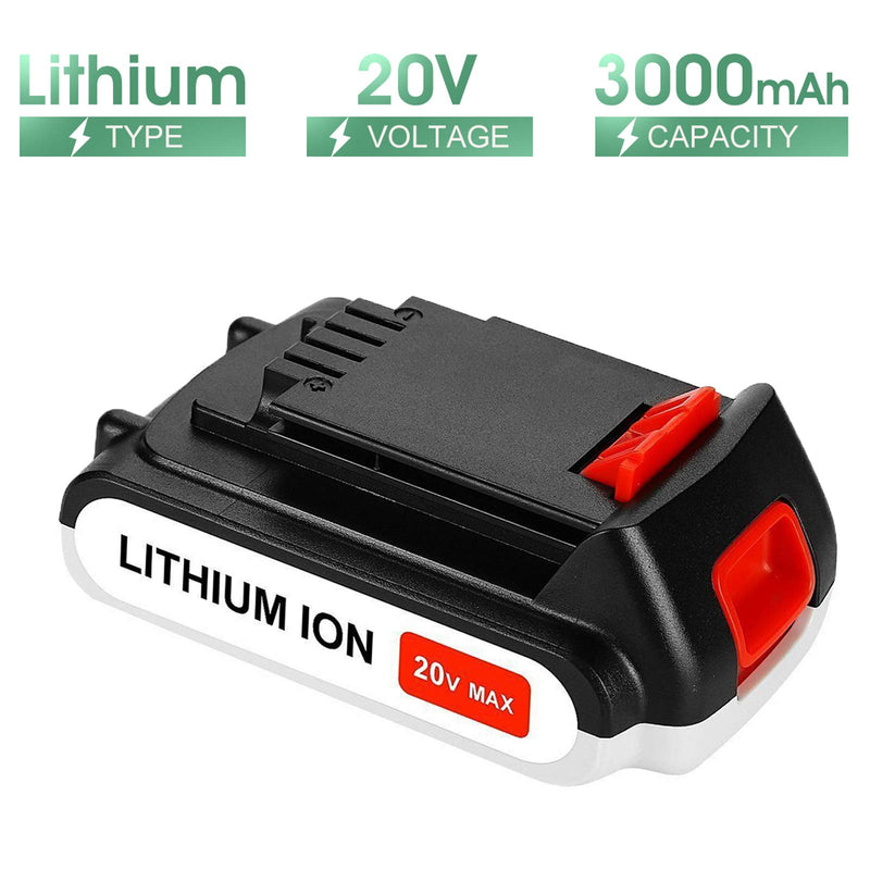 LBXR20 3000mAh Replacement Battery for Black and Decker 20V Max Lithium LB20 LBX20 LBXR2020-OPE LBXR20B-2 LB2X4020 LST220 Cordless Tool Battery - NewNest Australia