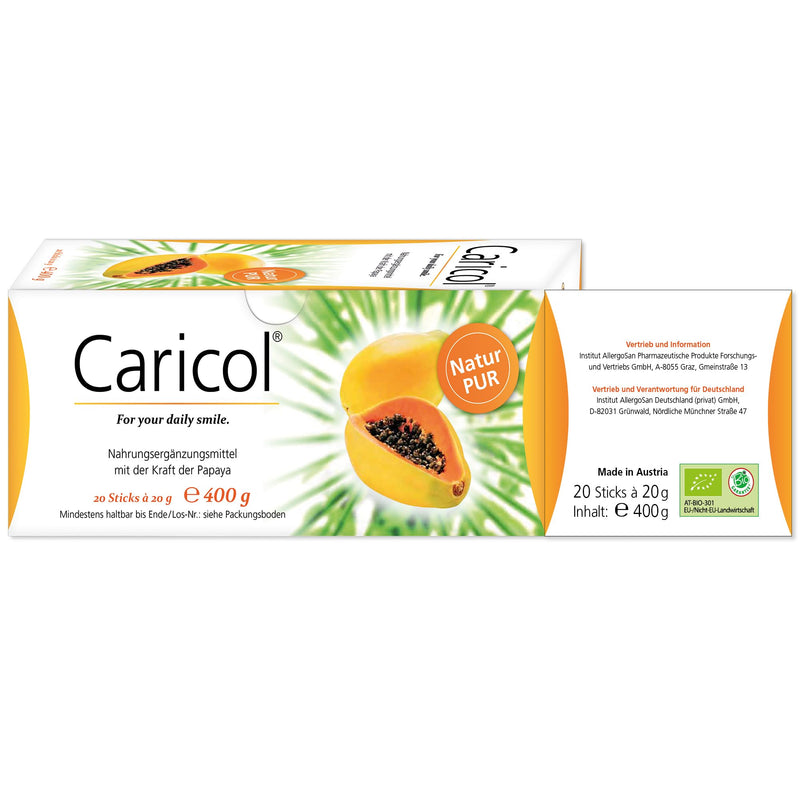 Caricol, 100% natural ingredients in organic quality, with papain, easy to dose, 20 sticks of 20g each (400g) - NewNest Australia