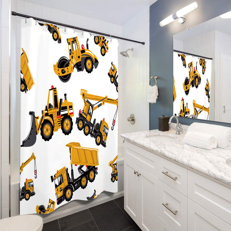 LIGHTINHOME Construction Truck Boy Kids Shower Curtain Excavator Cartoon Yellow Children’s Machinery Bathroom Home Decor Set Waterproof Polyester 72x72 Inch 12 Pack Plastic Hooks 72Wx72L - NewNest Australia