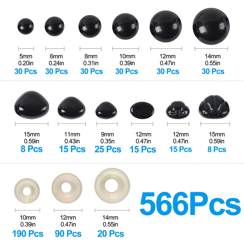 Yexixsr 566PCS Safety Eyes and Noses for Amigurumi, Stuffed Crochet Eyes with Washers, Craft Doll Eyes and Nose for Teddy Bear, Crochet Toy, Stuffed Doll and Plush Animal (Various Sizes) - NewNest Australia