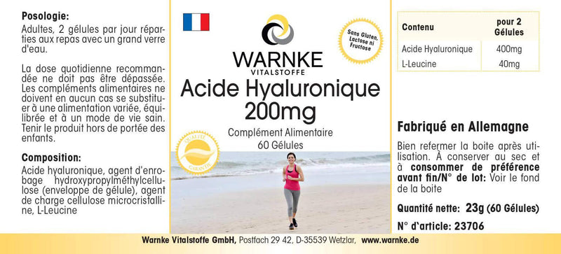 Hyaluronic acid 200mg - high dose - vegan - 60 capsules | Warnke vital substances - NewNest Australia