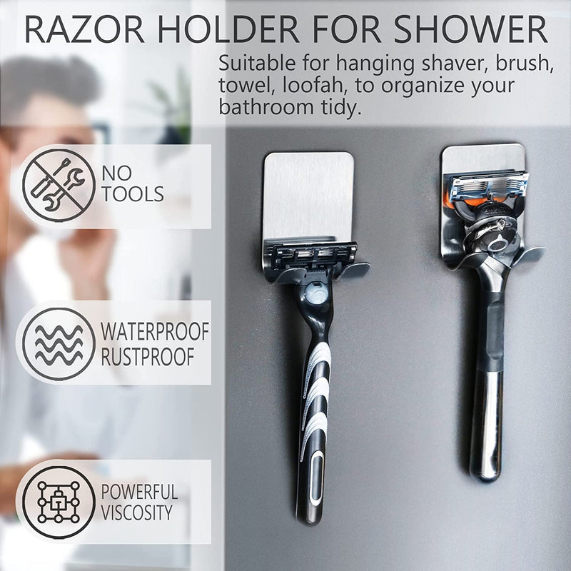 VIGIME Razor Holder for Shower, 4-Pack Stainless Steel Razor Holder Hooks, Waterproof Self-Adhesive Razor Holder Hanger Hooks for Bathroom Kitchen - NewNest Australia