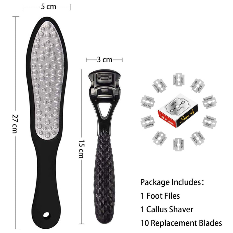 Sichy 2PCS Foot File | Hard Dead Skin Remover | Cracked Heels Callus Pedicure Scrubber | Pedicure Callus Shaver Exfoliator Rasp Pedi File with 10 Replaceable Blade, Suitable for Wet and Dry Feet Black - NewNest Australia