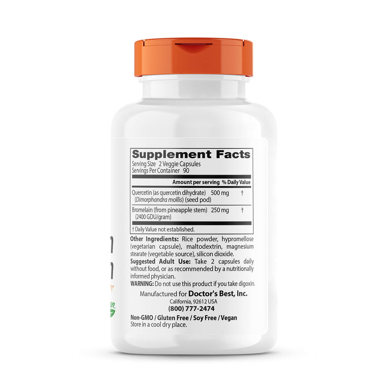 Doctor's Best Quercetin Bromelain, Immunity Support, Heart, Joint & Healthy Respiratory System, Non-GMO, Vegan, Gluten Free, Soy Free,180 VC - NewNest Australia
