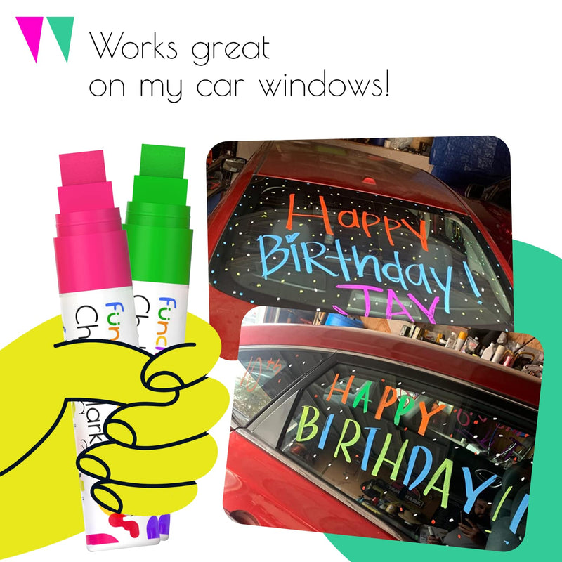 Funcils 8 Washable Window Markers For Cars - 15mm Jumbo Neon Paint Chalk Markers for Glass, Chalkboard, Blackboard, Bistro, Auto, Menu Board - Chalk Pens Loved by Teachers, Kids, Artists, Businesses - NewNest Australia