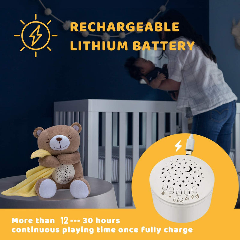 BEREST Rechargeable Baby Sleep Soother Smile Bear, Mom's Heartbeat Baby Cry Sensor Lullabies & Shusher Sound Soother, Nursery Decor Night Light Projector Toddler Crib Sleeping Aid, Baby Shower Gifts Coffee Brown - NewNest Australia