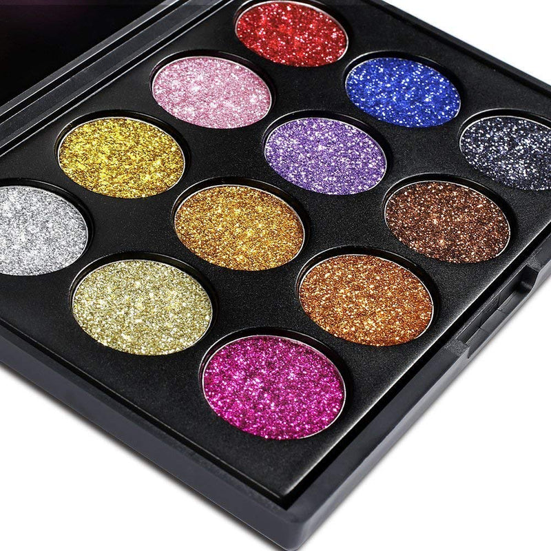 12 Colors Glitter Powder Makeup Palette Professional Long Lasting Shimmer Eyeshadow Palette Mineral Pressed Glitter - NewNest Australia