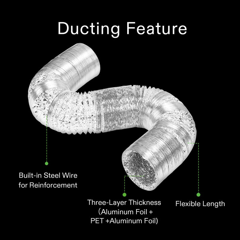 VIVOSUN 4 Inch 8 Feet Non-Insulated Flex Air Aluminum Ducting for HVAC Ventilation w/Two 4 Inch Stainless Steel Clamps 4''8ft - NewNest Australia