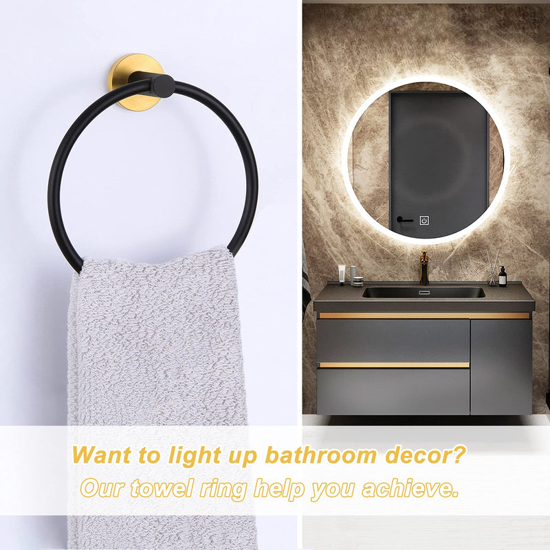 APLusee Hand Towel Ring, Stainless Steel Round Bathroom Towel Holder Loop (Black & Gold) Black & Gold - NewNest Australia