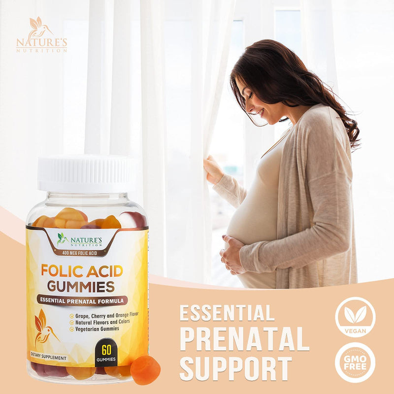 Folic Acid Gummies for Women 400mcg, Essential Support for Mom and Baby, Extra Strength Prenatal Vitamins, Chewable Folate Nutrition Supplement for Before, During, and After Pregnancy - 60 Gummies 60 Count (Pack of 1) - NewNest Australia