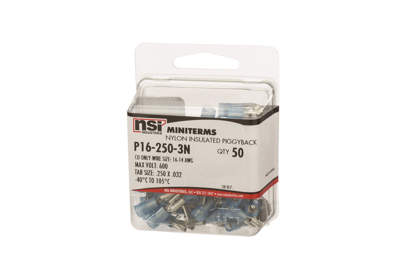Nylon Insulated Piggyback, 16-14 Wire Size, 0.250" x 0.032" Tab Size - NewNest Australia
