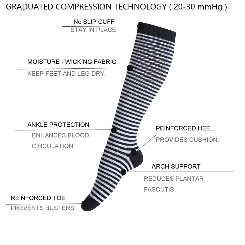 LEOSTEP Compression Stockings for Men and Women (4 Pairs) Support Stockings Compression Socks Compression Socks for Sports, Flight, Running, Travel, Pregnancy Nurses 20-30 mmHg SM Black + White - NewNest Australia