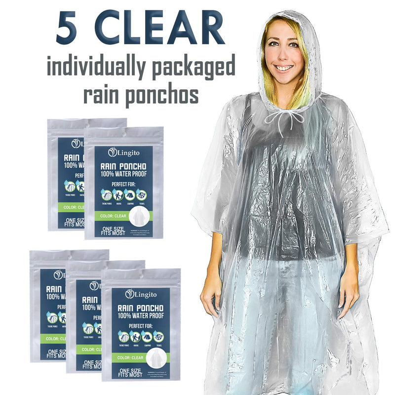 Lingito 5, 10, 15 or 100 Packs Rain Poncho, Disposable Emergency Rain Ponchos B - Clear Poncho (5 Pack) - NewNest Australia