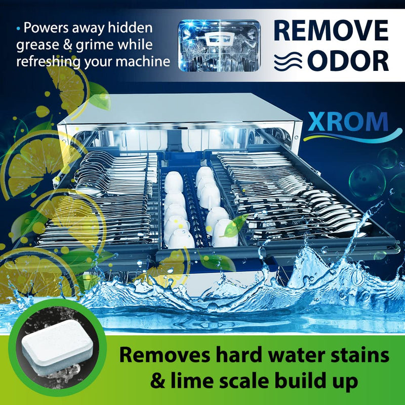 XROM High Efficiency Natural Dishwasher Cleaner 3 in 1 Formula, Removes Odors, Limescale & Detergent Build-Up, Contains 100% More Grease Removal Actives, Removes Hard Water Stains, Powerful Descaling, 6 Ct (Lemon Scent) Lemon - NewNest Australia