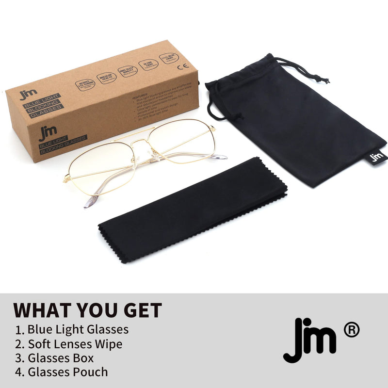 JM Aviator Blue Light Blocking Computer Glasses, Space Eye Protection Video Eyeglasses Anti Glare Women Men Gold Frame Clear Temple Tips - NewNest Australia