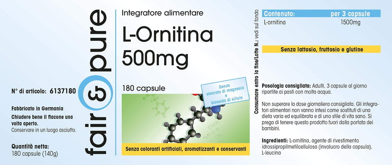 Fair & Pure® - L-Ornithine 500mg - high dosage - 180 capsules - NewNest Australia