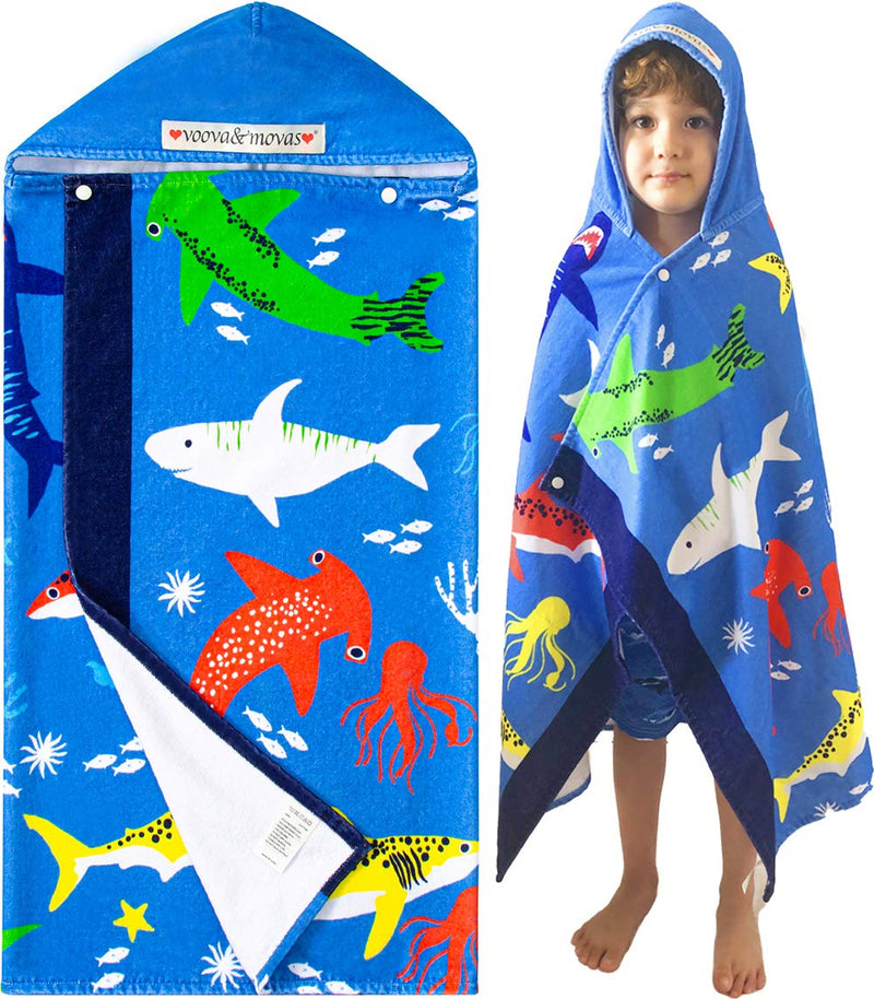 NewNest Australia - VOOVA & MOVAS Beach Bath Towel with Hood for Kids Toddlers Boys Girls 2 to 7 Years,Oversize Extra Size 50"x30",Super Soft Absorbent Cotton for Bath/Pool/Beach Swim Coverups Bathrobe,Ocean Fish Theme Hooded-ocean Fish 