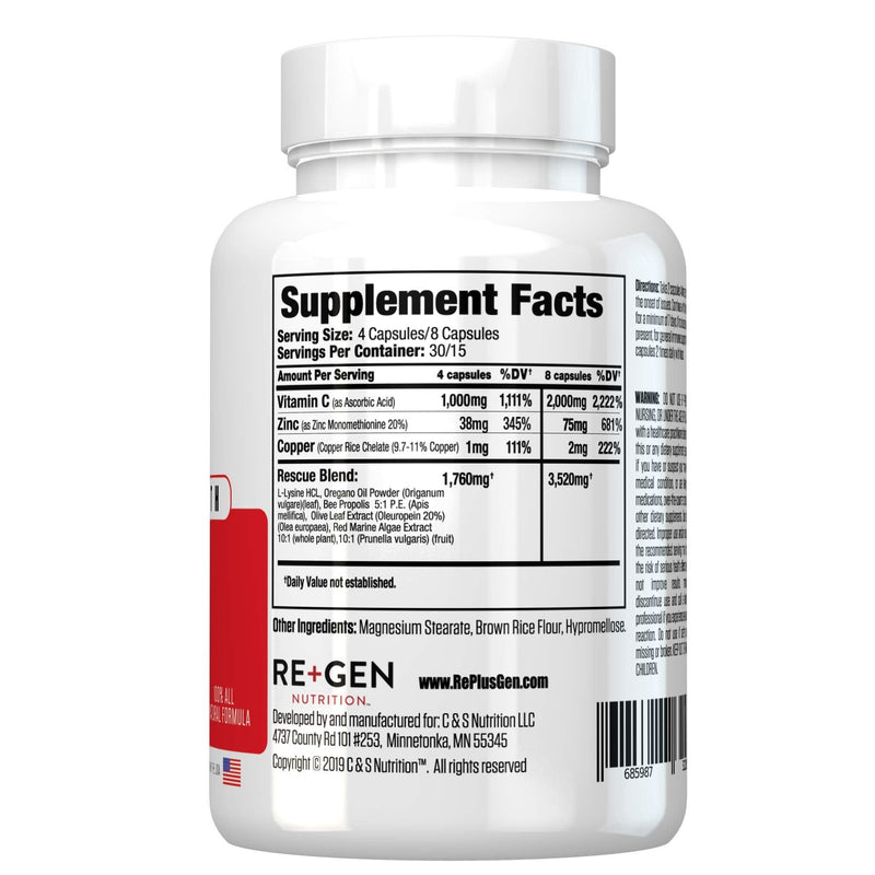 H Rescue Immune Support Formula, Lysine, Zinc, Vitamin C, Oregano Oil, 120 Caps - NewNest Australia