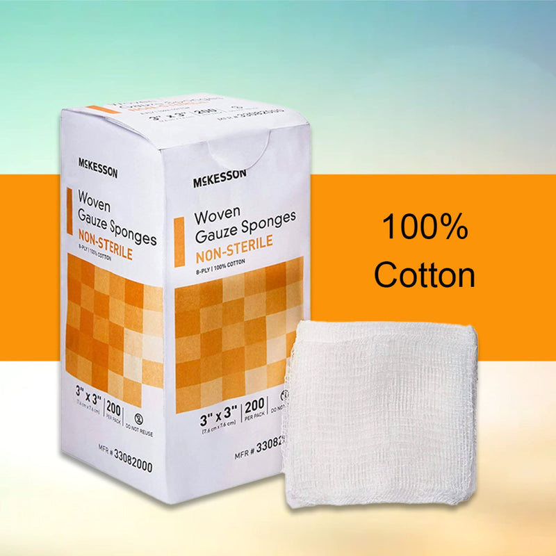 McKesson Woven Gauze Sponges, Non-Sterile, 8-Ply, 100% Cotton, 3 in x 3 in, 200 Per Pack, 1 Pack 3 X 3 Inch ( 200 Count ) - NewNest Australia