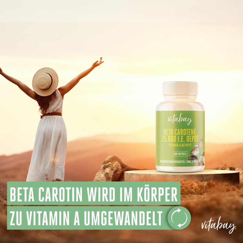 Vitabay Beta Carotene Depot Tanning Capsules - 180 VEGAN SOFTGELS with 25,000 IU - Precursor of Vitamin A High Dose Carotene Capsules High Dose Tan Beta Carotene High Dose Carrot Juice Carotene 180 Pieces (Pack of 1) - NewNest Australia