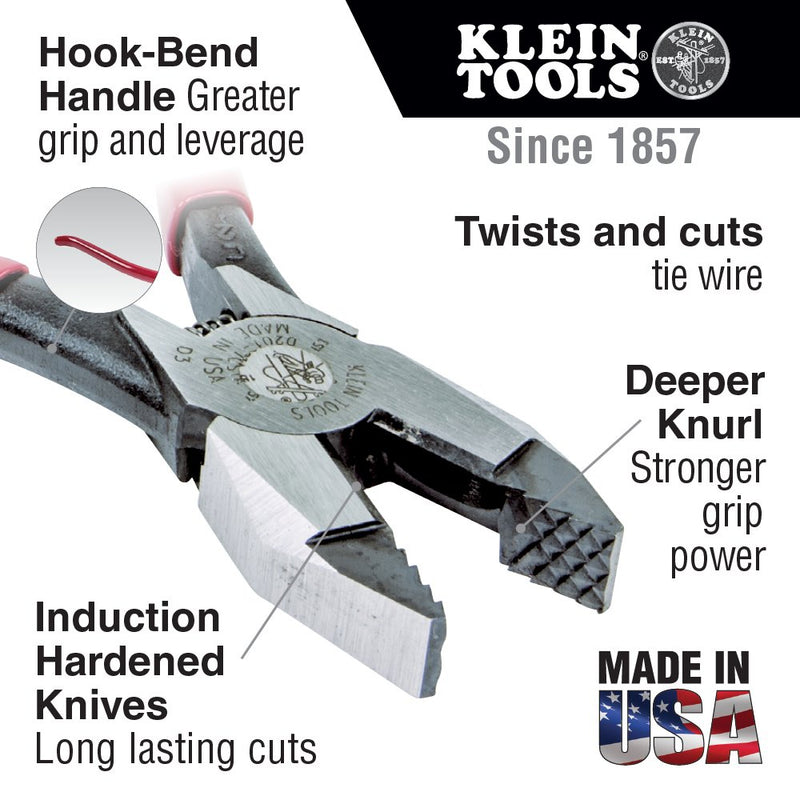 Klein Tools D201-7CSTA Linesman Pliers, Side Cutters with Spring Loaded Action, Ironworker Pliers have Aggressive Knurl and Tempered Handles - NewNest Australia