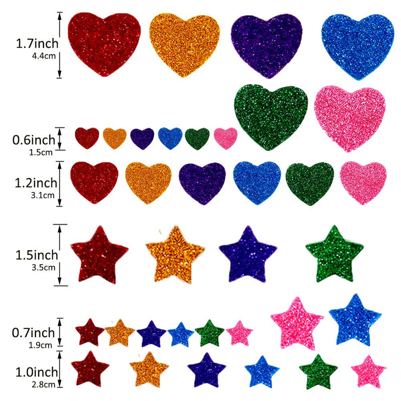 260 Pieces Colorful Glitter Foam Stickers Self Adhesive Stars Mini Heart Shapes Glitter Stickers, Kid's Arts Craft Supplies Greeting Cards Home Decoration Stars&Heart Shapes - NewNest Australia