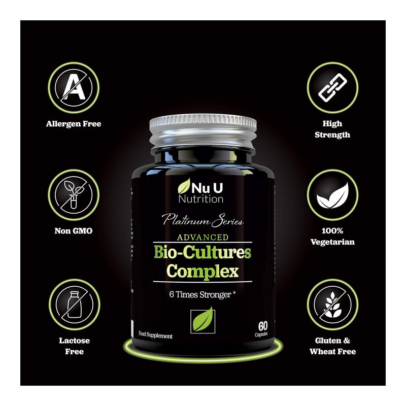Bio-Cultures 5 Active Strains 60 Billion CFU Source Powder | 6 Times Stronger - 6 Billion Live CFUs | Multi Strain with Lactobacillus Acidophilus & Bifidobacterium for Adults | 60 Vegetarian Capsules - NewNest Australia