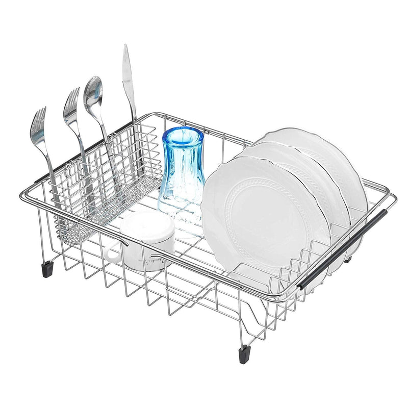 SANNO Stainless Steel Cutlery Utensil Holder Silverware Organizer Rack with Hooks Removable Drying Rack Silverware Holder Utensil Cutlery Basket Kitchen Dish Drainer Dish Drying Rack Grey - NewNest Australia