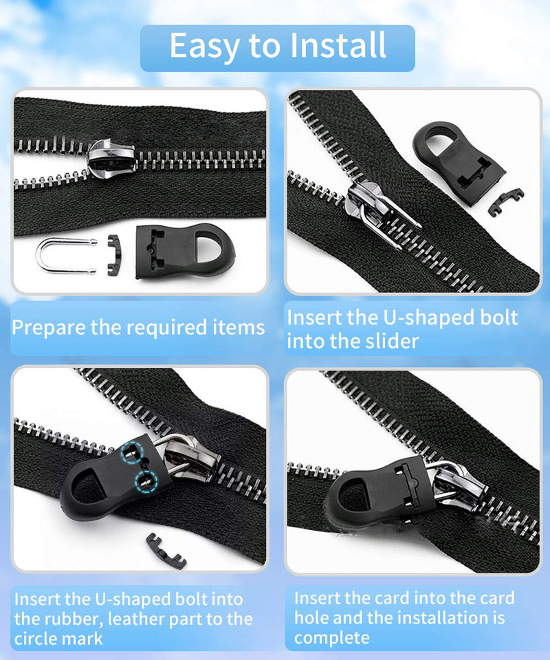 Zipper Pull, Universal Zipper Pull Replacement Kit, Removable Zipper Pulls Tab Replacement (20 Pcs), Black Zipper Pulls for Jackets, Luggage, Backpacks, Purses, Boots, Pants, Tents, (3 Styles 4 Sizes) Black Zipper Pull Kit - NewNest Australia