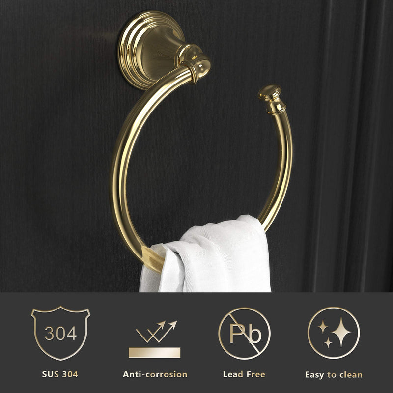 MARMOLUX ACC Gold Towel Ring Bathroom Hand Towel Holder C Shape Towel Rings Door Hanger Towels Rack Bathroom Hardware Set Wall Mount Stainless Steel Polished Gold - NewNest Australia