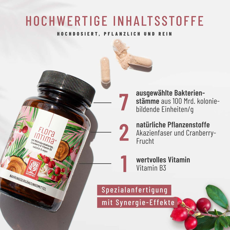 Culture complex for women's intimate flora * with 100 billion CFU/g - with lactic acid bacteria, cranberry & B - 7 Lactobacillus strains Floraintima from NATURTREU® - NewNest Australia
