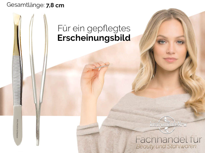 Slicker Tweezers From Solingen, Made In Germany, Eyebrow Tweezers For Face Care For Plucking Eyebrows, Beard Hair Or Small Hairs For Men And Women (Oblique/Gold-Plated) - NewNest Australia