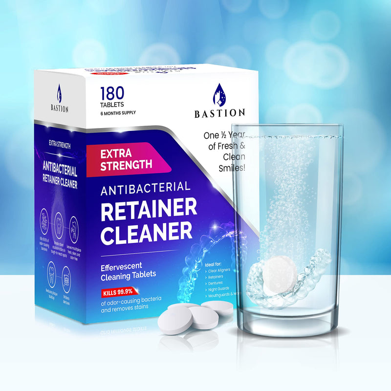 Retainer Cleaner & Denture Cleanser - 180 Effervescent Tablets - 6 Month Supply - Removes Stains, Discoloration, Odors, & Plaque - Clear Aligners, Mouth & Night Guard, All Dental/Oral Appliances - NewNest Australia