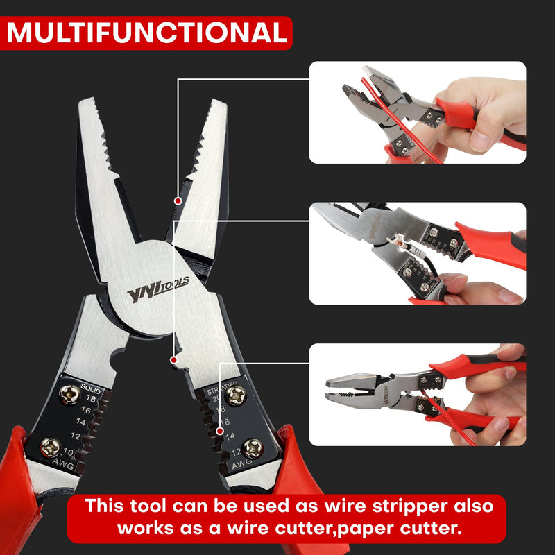 YIYITOOLS Lineman's Pliers, Combination Pliers with Wire Stripper/Crimper/Cutter Function, Heavy Duty Side Cutting High-Leverage Plier, 8-1/2 inch (HX-1-002) - NewNest Australia