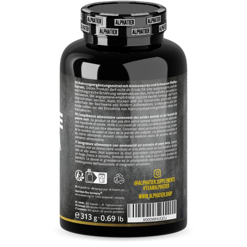 EAA capsules - 360 mega caps of 750 mg each - high dosage - 8 essential amino acids - ALPHATIER Elite EAAs protein capsules without magnesium stearate - amino capsules - fitness supplement 360 pieces (pack of 1) - NewNest Australia