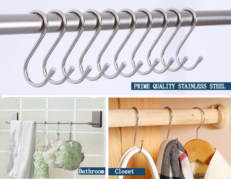 NewNest Australia - Evob 20 Pack 3.4" S Shaped Hooks Stainless Steel Metal Hangers Hanging Hooks for Kitchen, Work Shop, Bathroom, Garden 