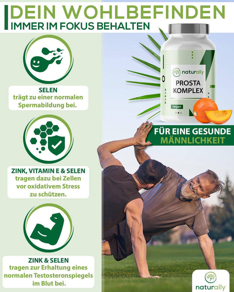 Naturally Prostate Capsules High Dose [Pack Of 120] - Complex With Pumpkin Seed, Nettle, Saw Palmetto Extract With Vitamin E, Zinc, Selenium - Made In Germany, Vegan, Testosterone, Nettle Capsules - NewNest Australia