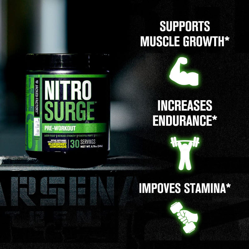 NITROSURGE Pre Workout Supplement - Endless Energy, Instant Strength Gains, Clear Focus, Intense Pumps - Nitric Oxide Booster & Powerful Preworkout Energy Powder - 30 Servings, Arctic White - NewNest Australia