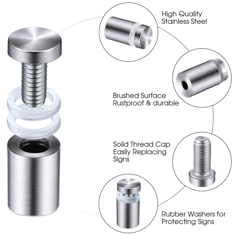1/2 x 3/4 Inch Sign Standoff Screws Advertising Screws Stainless Steel Wall Standoff Mounts for Glass Acrylic Signs (12 Pieces) 12 - NewNest Australia