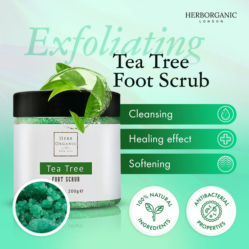 HerbOrganic Antibacterial Tea Tree Foot Scrub – 200 g – Exfoliates, Moisturizes and Cleanses – with Green Tea, Sea Salt & Jojoba Oil – Helps with Corns, Calluses, Athlete Foot, Jock Itch & Foot Odour - NewNest Australia