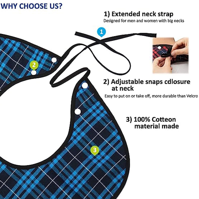 Bib For Adults, Pack Of 3, Waterproof Adult Bibs With Press Studs & Mud Flaps, Waterproof Bib Food Protector For Men, Women, Elderly And Disabled, Blue + Green + Red - NewNest Australia