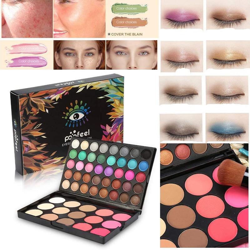 Qkiss 40Colors Eyeshadow + 15Colors Blusher & Concealer Palette Facial Eye Cosmetic Makeup Kit - NewNest Australia