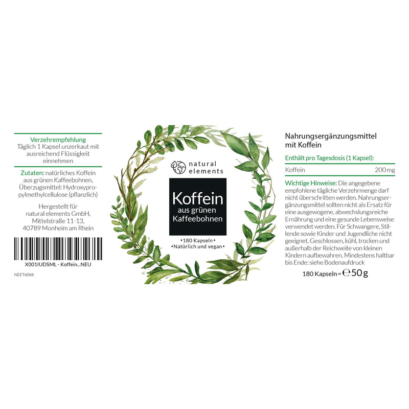 Caffeine Capsules - With 200 Mg Natural Caffeine - 180 Capsules Instead Of Caffeine Tablets - Vegan, Natural, High Dose, Laboratory Tested And Produced In Germany - NewNest Australia